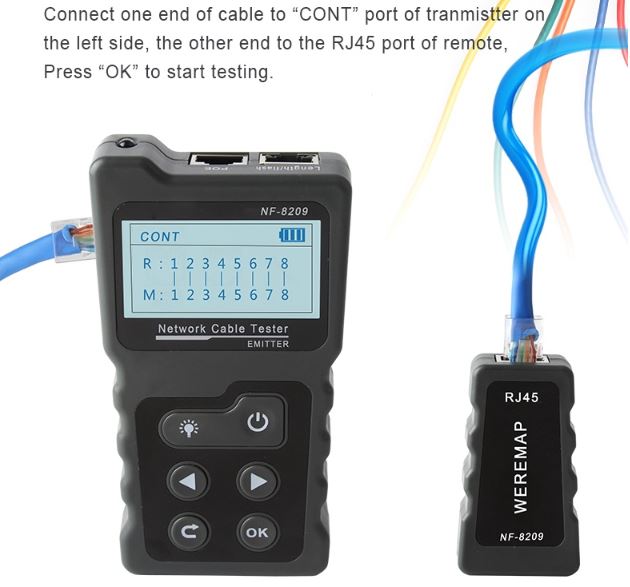 NF8209 8 Tester Rastreador de Cable Generador de Tonos RJ45 NOYAFA