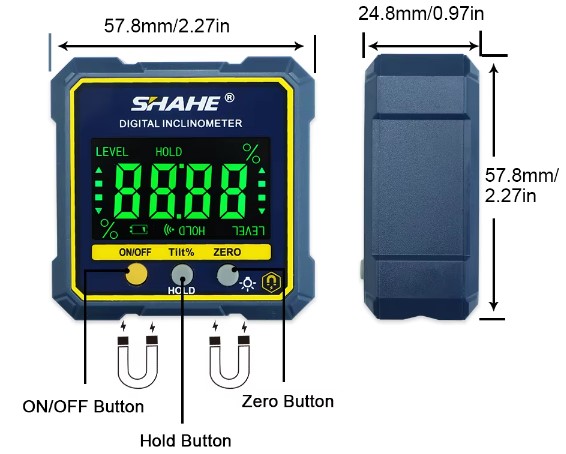 incli econ Inclinómetro Digital de Base Magnéticos SHAHE