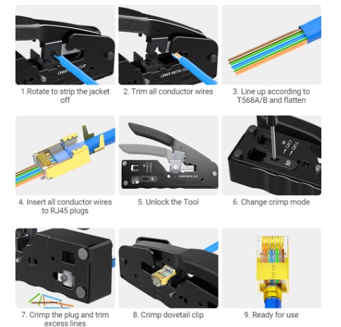 passrj45 13 Grimpeador Ponchador Rj45 Utp/stp Cat5/6/7 Para RJ45 pasante
