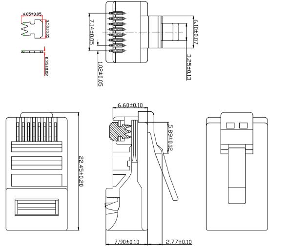 rj45 4 Conector Rj45 Pass Through Cat6- Paquete De 100 Und.